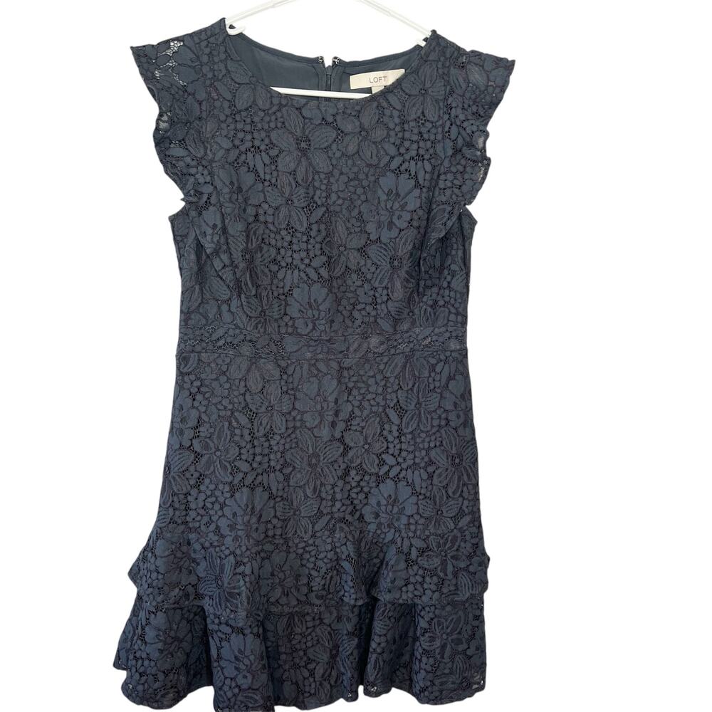 LOFT Blue Dress with Capped Sleeves Size 6P Petites